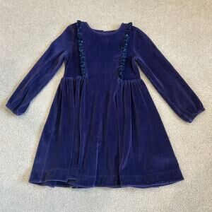Mini Boden Purple Sequin Dress Long Sleeves Fit and Flare Casual Girls Sz 6-7 Y